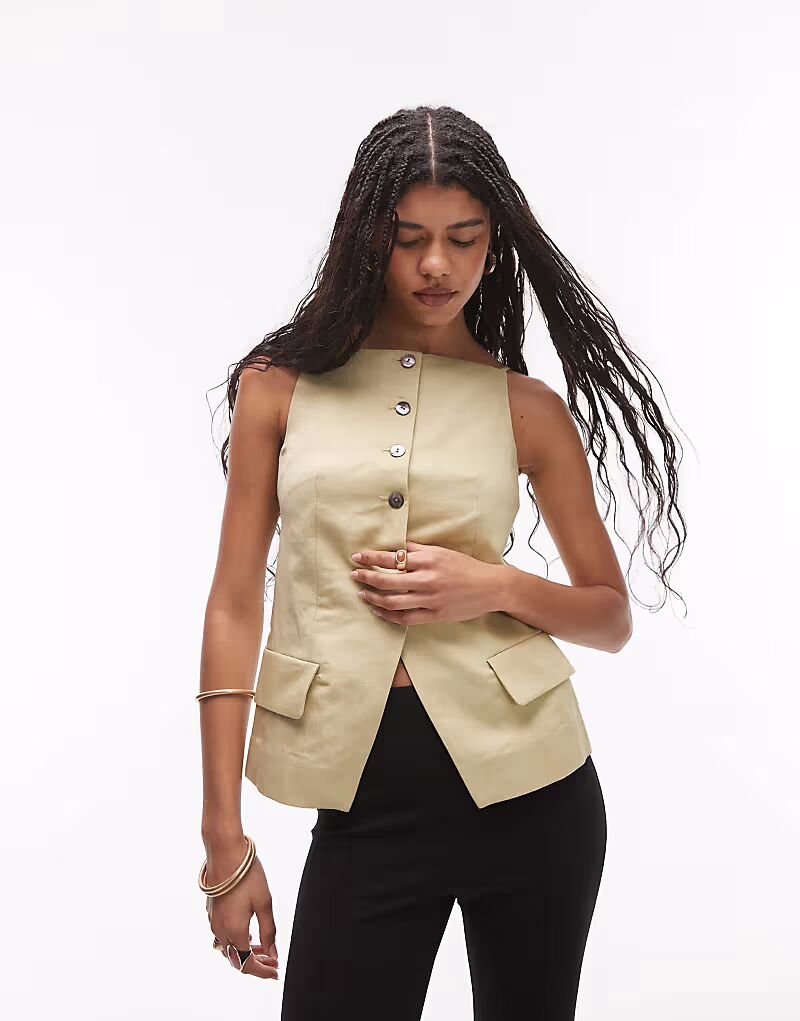 & Other Stories Топ-жилет из льняной смеси с квадратным вырезом цвета пахты и желтого цвета 
& Other Stories Топ-жилет из льняной смеси с квадратным вырезом цвета пахты и желтого цвета