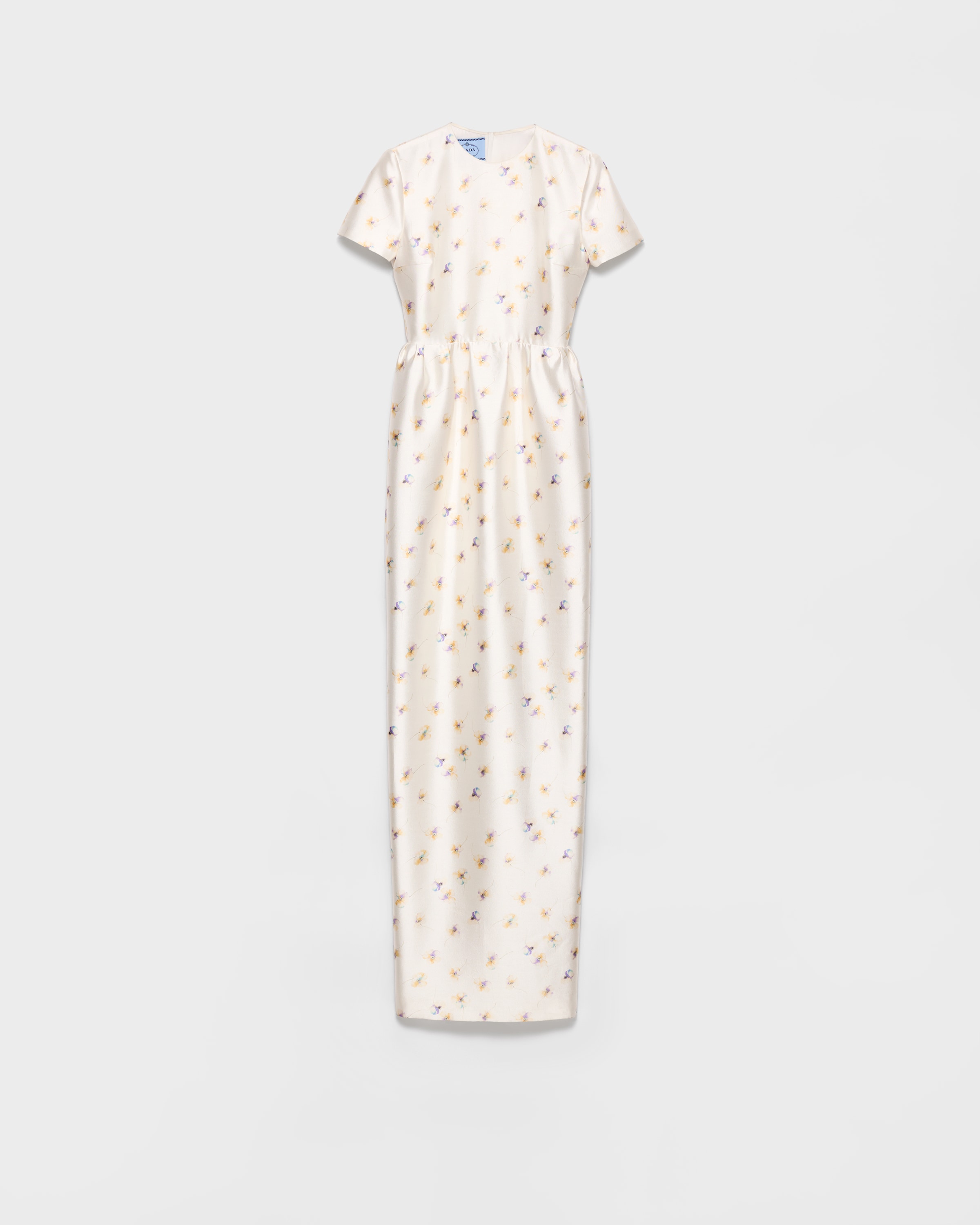 Длинное платье из шелка и шерсти с цветочным принтом Prada, кремовые
Длинное платье из шелка и шерсти с цветочным принтом Prada, кремовые