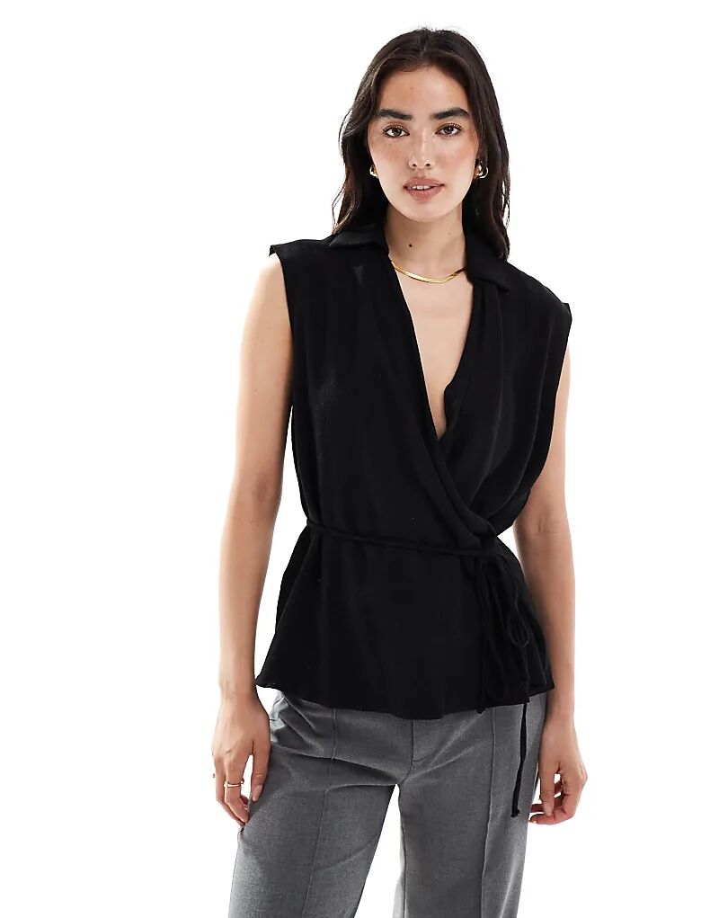 Черная льняная блузка без рукавов с запахом ASOS DESGIN Asos Design 
Черная льняная блузка без рукавов с запахом ASOS DESGIN Asos Design