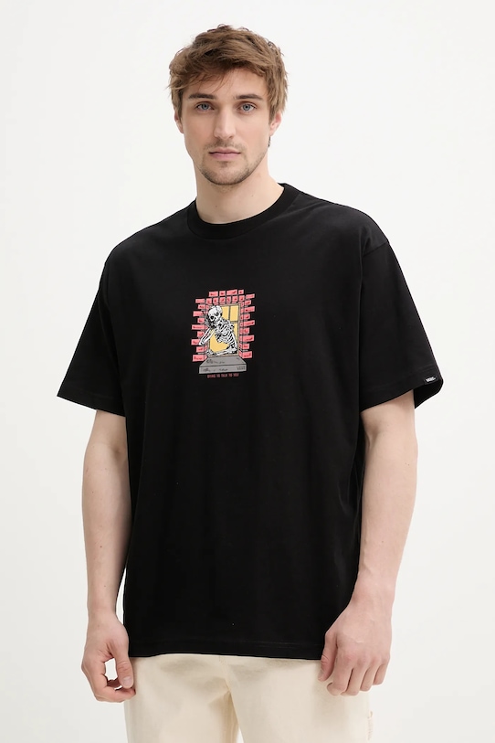 Хлопковая футболка Vans, черный 
Хлопковая футболка Vans, черный