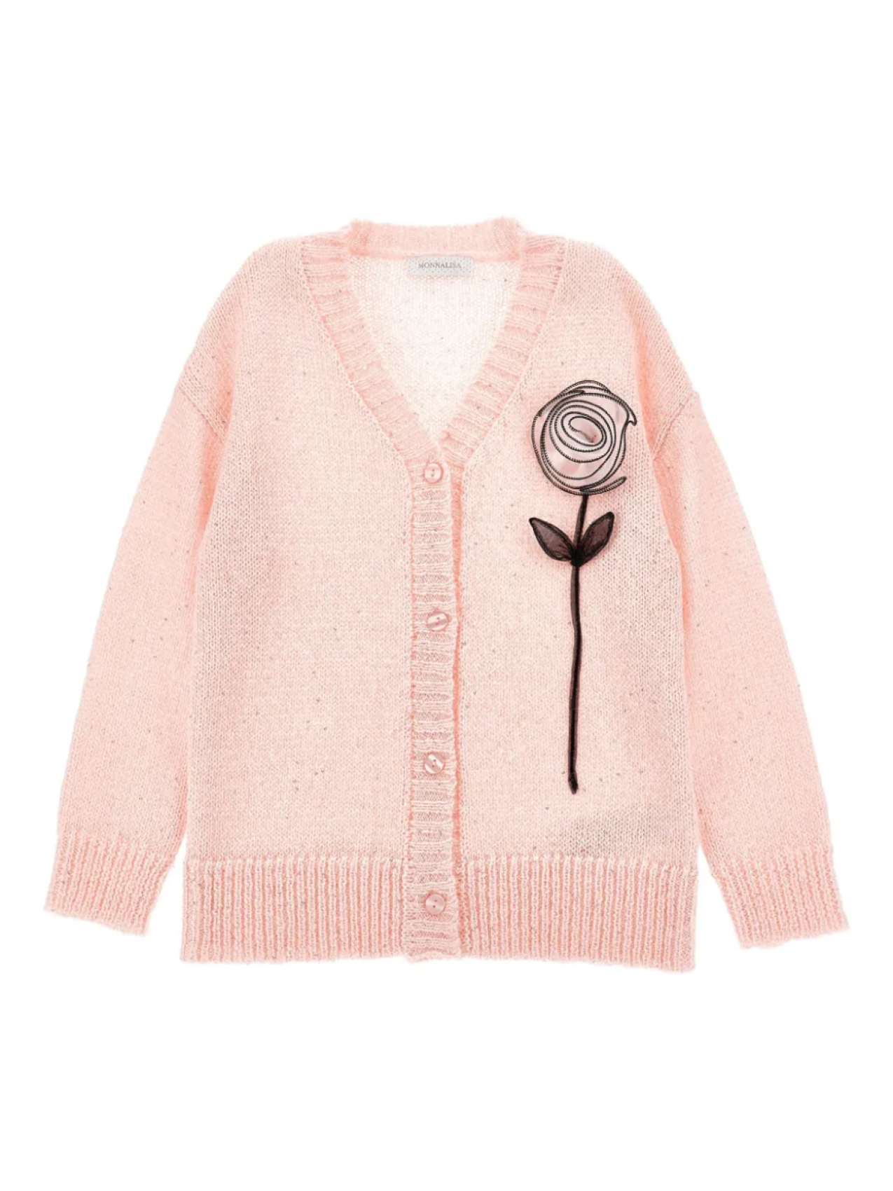 Monnalisa кардиган с V-образным вырезом и цветочной аппликацией, розовый
Monnalisa кардиган с V-образным вырезом и цветочной аппликацией, розовый