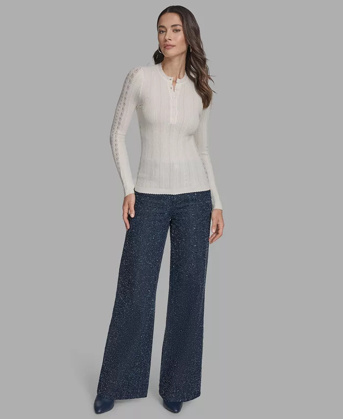 Женский свитер с длинными рукавами и воротником хенли из смешанной пряжи BCBG, белый
Женский свитер с длинными рукавами и воротником хенли из смешанной пряжи BCBG, белый