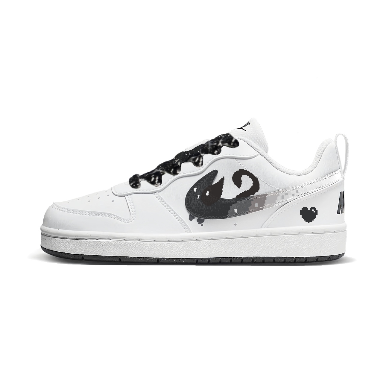 Nike Детские низкие кеды для скейтбординга Court Borough Pixel Kitten из синтетической кожи, износостойкие, черные с белыми элементами
Nike Детские низкие кеды для скейтбординга Court Borough Pixel Kitten из синтетической кожи, износостойкие, черные с белыми элементами