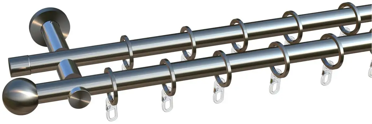 Карниз indeko "Formentor", 2 направляющие, фиксированного размера, полный комплект, включая кольца и крепежный материал 240 см, Ø16мм, цвет edelstahl-optik
Карниз indeko "Formentor", 2 направляющие, фиксированного размера, полный комплект, включая кольца и крепежный материал 240 см, Ø16мм, цвет edelstahl-optik