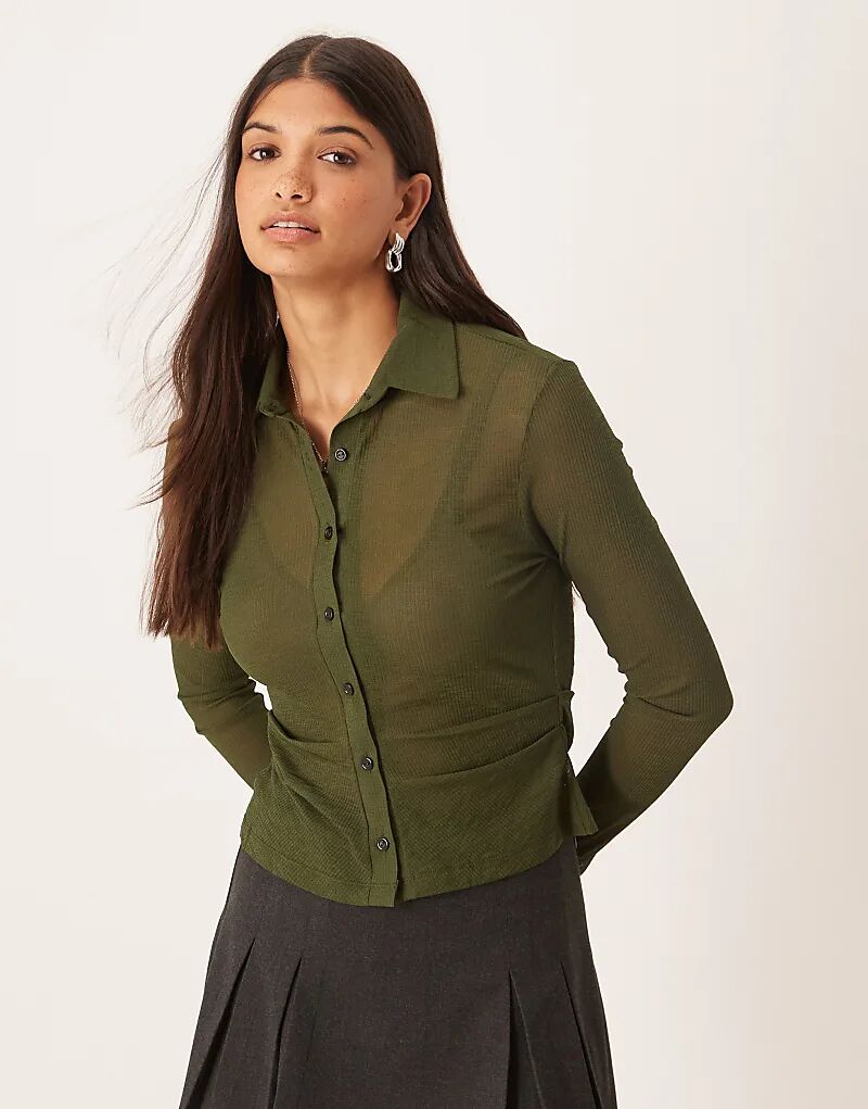 Длинный рукав с прозрачной рубчиком ASOS DESIGN, застегивающийся на пуговицы, с рюшами, оливкового цвета
Длинный рукав с прозрачной рубчиком ASOS DESIGN, застегивающийся на пуговицы, с рюшами, оливкового цвета