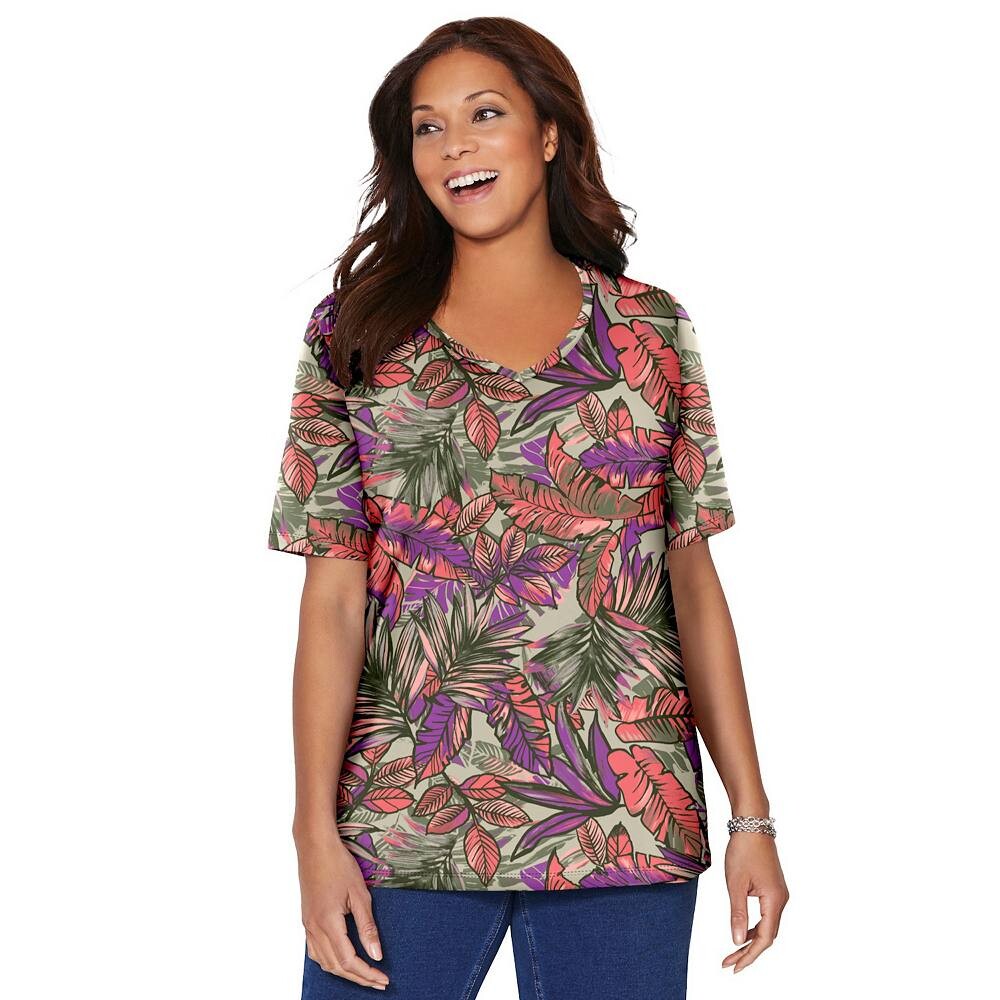 Женская футболка Suprema с короткими рукавами и v-образным вырезом CATHERINES больших размеров Catherines, цвет Grape Leaf Tropical
Женская футболка Suprema с короткими рукавами и v-образным вырезом CATHERINES больших размеров Catherines, цвет Grape Leaf Tropical