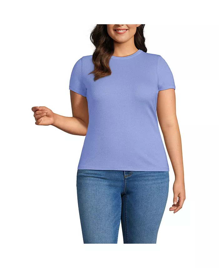 Футболка большого размера с драпированными вставками и короткими рукавами, облегающая Lands' End, фиолетовый 
Футболка большого размера с драпированными вставками и короткими рукавами, облегающая Lands' End, фиолетовый