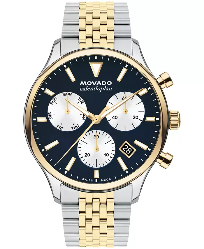 Мужские часы Calendoplan Swiss Quartz Chrono с хронографом, корпус из нержавеющей стали двух цветов, 43 мм Movado
Мужские часы Calendoplan Swiss Quartz Chrono с хронографом, корпус из нержавеющей стали двух цветов, 43 мм Movado