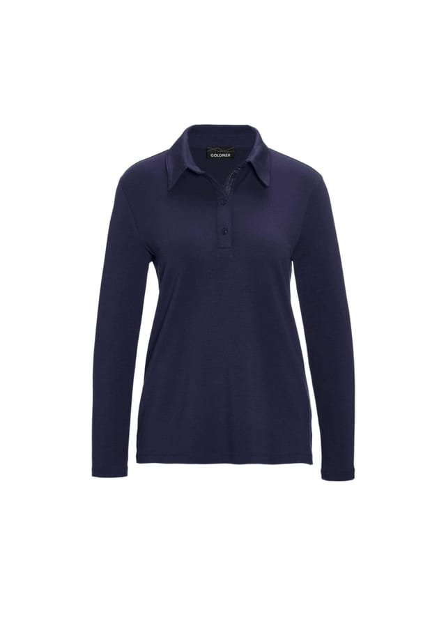 Короткий размер: рубашка-поло с длинными рукавами и декоративной лентой на планке с пуговицами. Goldner, синий
Короткий размер: рубашка-поло с длинными рукавами и декоративной лентой на планке с пуговицами. Goldner, синий