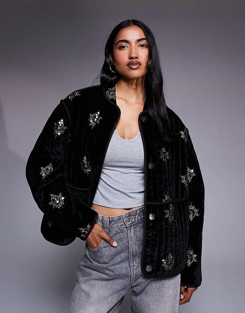 Стеганая бархатная куртка с вышивкой ASOS DESIGN черного цвета
Стеганая бархатная куртка с вышивкой ASOS DESIGN черного цвета