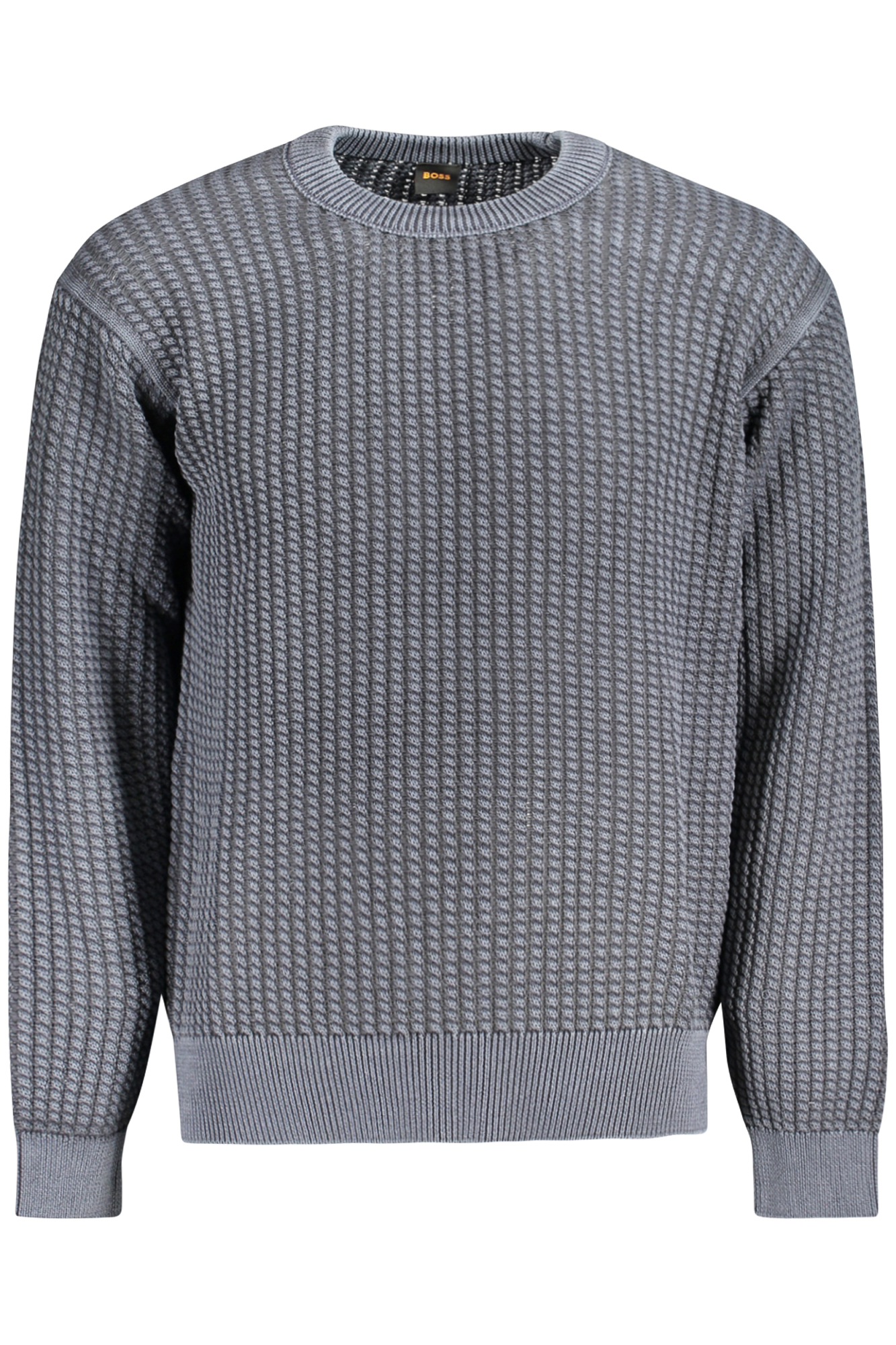 Мужской свитер Boss hugo фактурной вязки с круглым вырезом, серо-голубой 
Мужской свитер Boss hugo фактурной вязки с круглым вырезом, серо-голубой