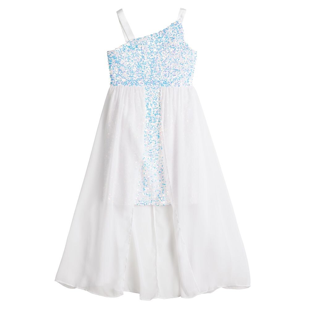 Платье на одно плечо с блестками и маками для девочек 7–16 лет Poppies & Roses, белый 
Платье на одно плечо с блестками и маками для девочек 7–16 лет Poppies & Roses, белый