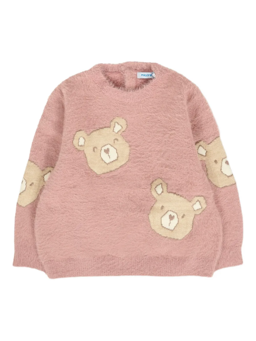 Пушистый свитер с вышитым медведем Mayoral, розовый 
Пушистый свитер с вышитым медведем Mayoral, розовый