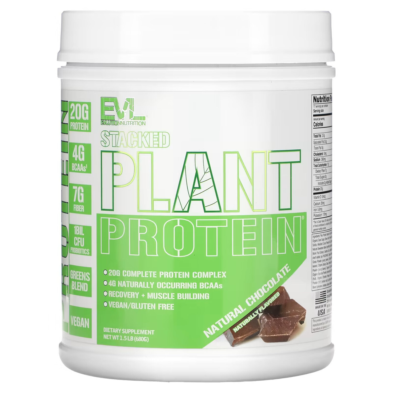 EVLution Nutrition, Stacked Plant Protein, Натуральный шоколад, 1,5 фунта (670 г)
EVLution Nutrition, Stacked Plant Protein, Натуральный шоколад, 1,5 фунта (670 г)