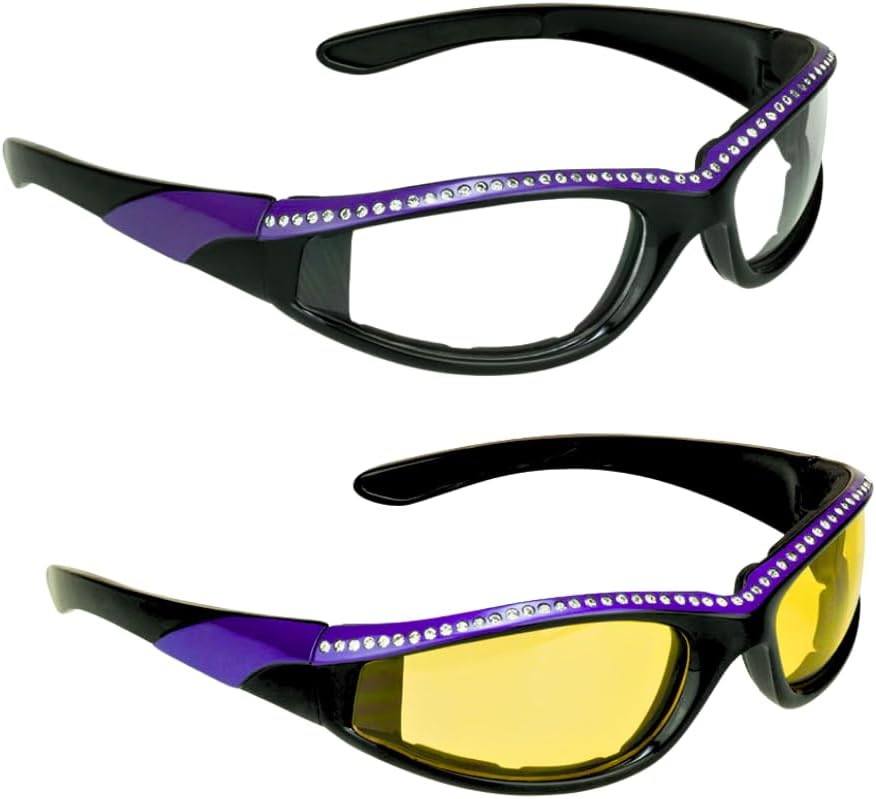 Защитные мотоциклетные очки Bikershades женские, со стразами, мягкая пеноподкладка, для дня/ночи, желтые, прозрачные, ветрозащитные, Clear Purple + Yellow Purple Combo
Защитные мотоциклетные очки Bikershades женские, со стразами, мягкая пеноподкладка, для дня/ночи, желтые, прозрачные, ветрозащитные, Clear Purple + Yellow Purple Combo