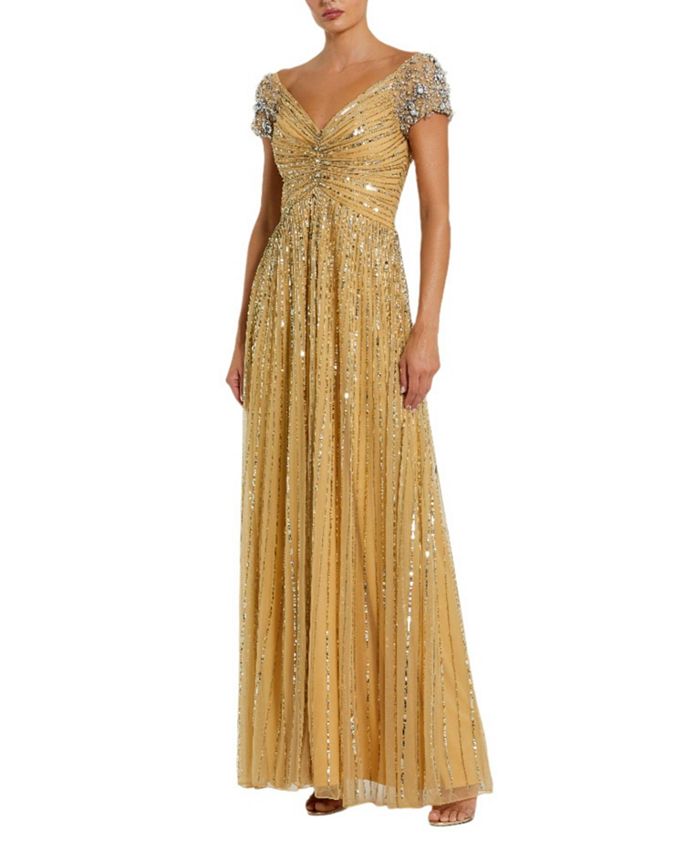 Полосатое блестящее платье из сетки с бисерными плечами Mac Duggal, золотой
Полосатое блестящее платье из сетки с бисерными плечами Mac Duggal, золотой