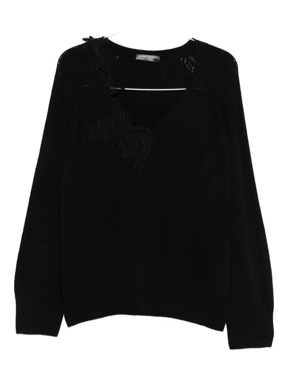 Вязаный свитер с кружевными вставками Ermanno Scervino, черный
Вязаный свитер с кружевными вставками Ermanno Scervino, черный