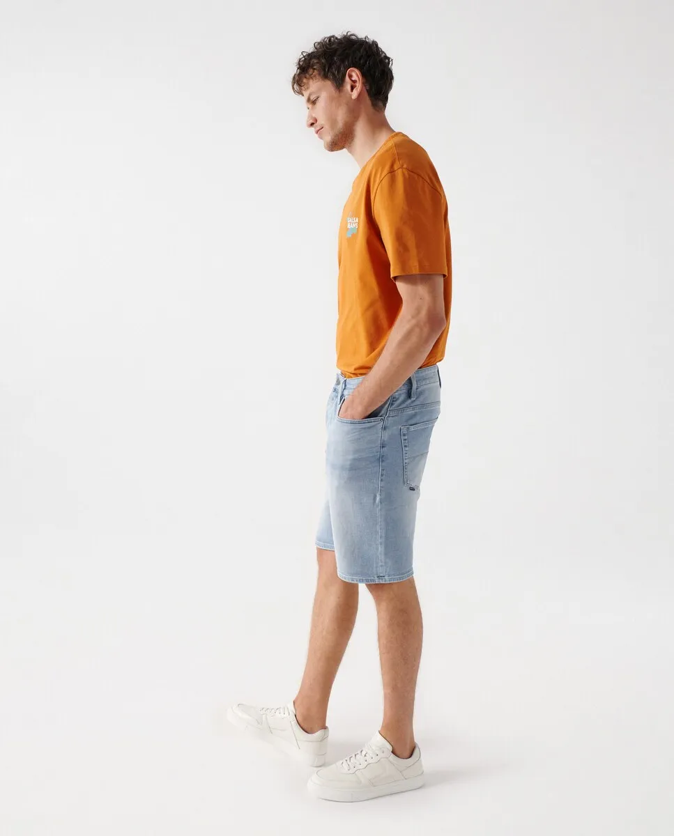 Однотонные мужские шорты-бермуды из синего денима с стираным эффектом Salsa Jeans, синий
Однотонные мужские шорты-бермуды из синего денима с стираным эффектом Salsa Jeans, синий