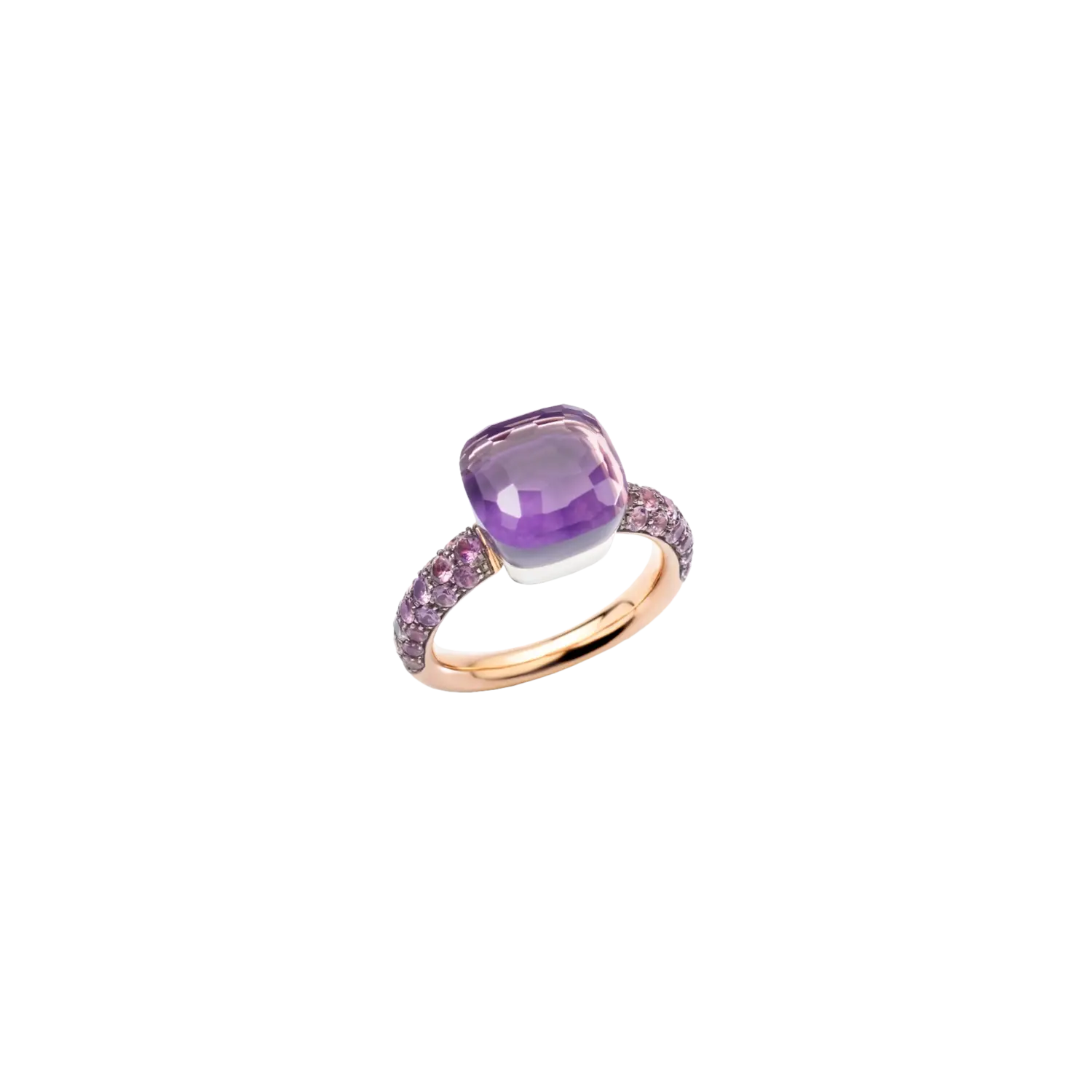 Кольцо Pomellato из белого и розового золота с черным родием, аметистами и нефритом
Кольцо Pomellato из белого и розового золота с черным родием, аметистами и нефритом