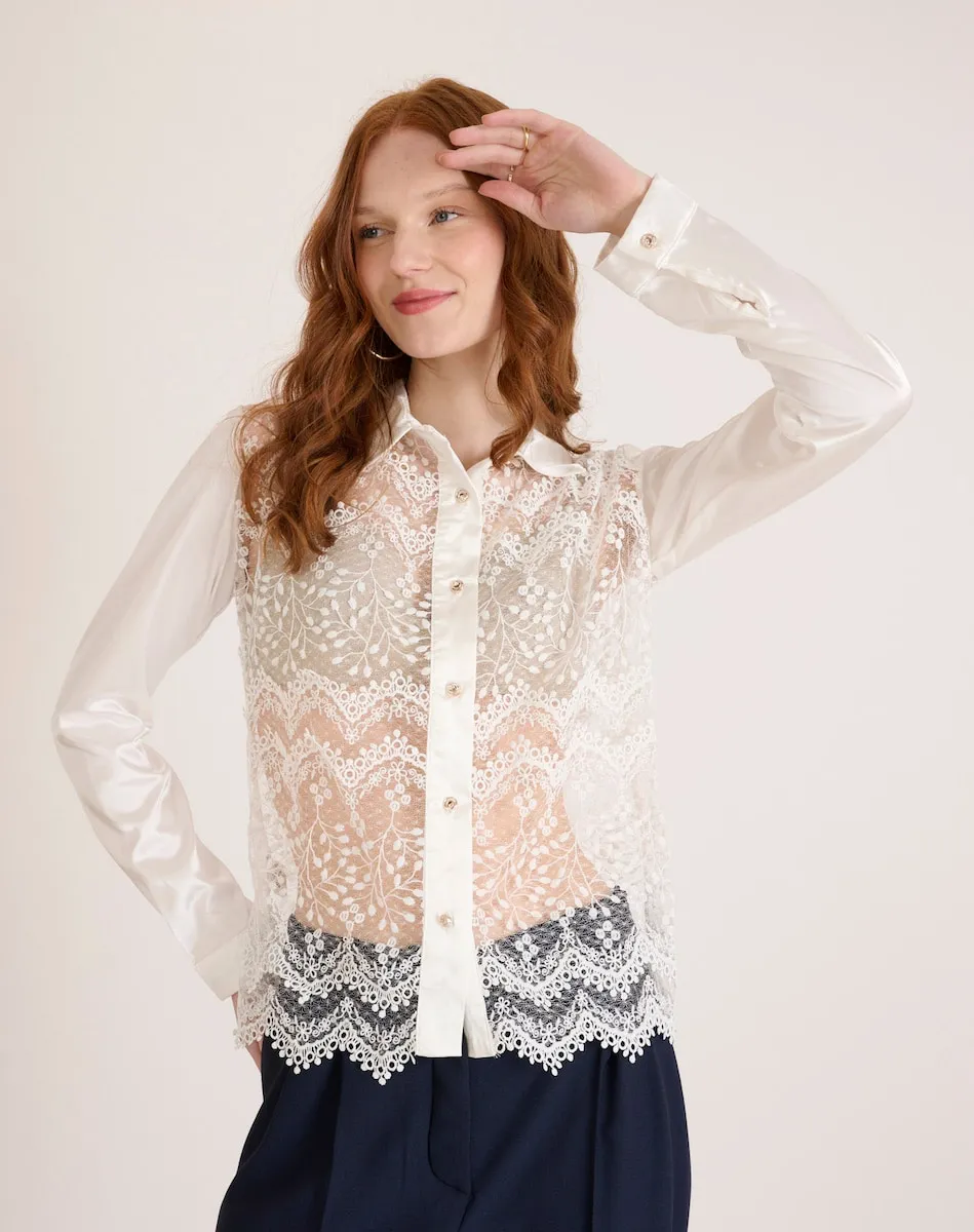 Женская блузка из прозрачной гипюровой ткани Naf Naf, белый
Женская блузка из прозрачной гипюровой ткани Naf Naf, белый