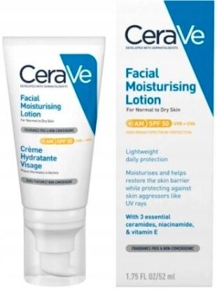 Крем для лица увлажняющий, SPF50, 52 мл CeraVe
Крем для лица увлажняющий, SPF50, 52 мл CeraVe