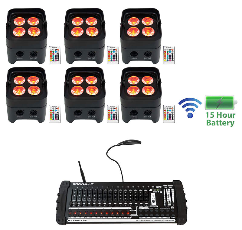 (6) Rockville BEST PAR 50 Аккумуляторные промывочные огни Беспроводной DMX+384 кан. Контроллер (6) BEST PAR 50+ROCKFORCE W4
(6) Rockville BEST PAR 50 Аккумуляторные промывочные огни Беспроводной DMX+384 кан. Контроллер (6) BEST PAR 50+ROCKFORCE W4