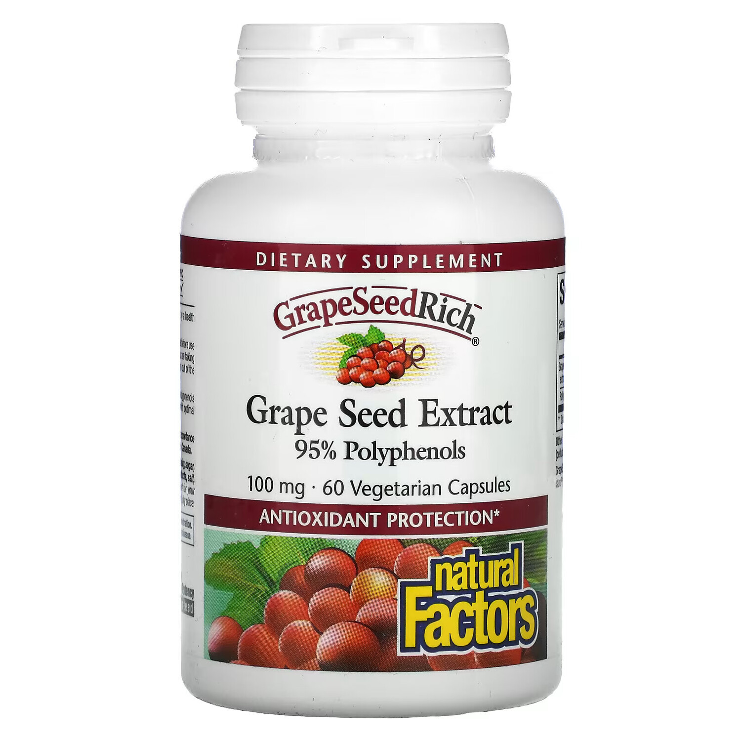 Natural Factors, GrapeSeedRich, экстракт виноградных косточек, 100 мг, 60 вегетарианских капсул
Natural Factors, GrapeSeedRich, экстракт виноградных косточек, 100 мг, 60 вегетарианских капсул