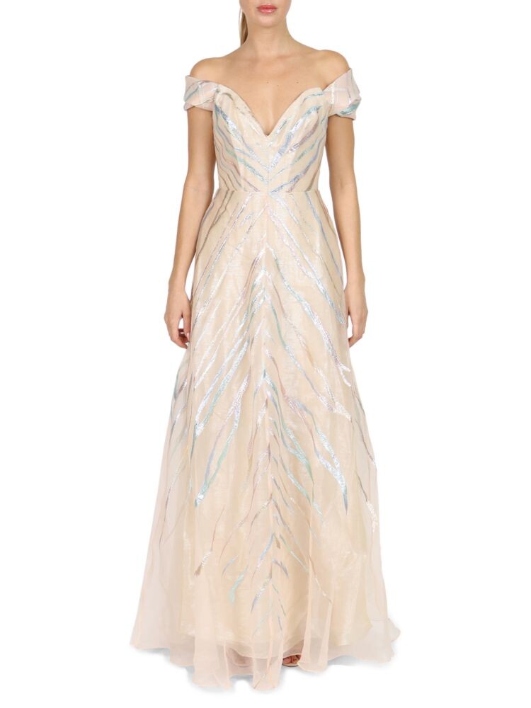 Платье А-силуэта металлик с открытыми плечами Rene Ruiz Collection, цвет Champagne
Платье А-силуэта металлик с открытыми плечами Rene Ruiz Collection, цвет Champagne