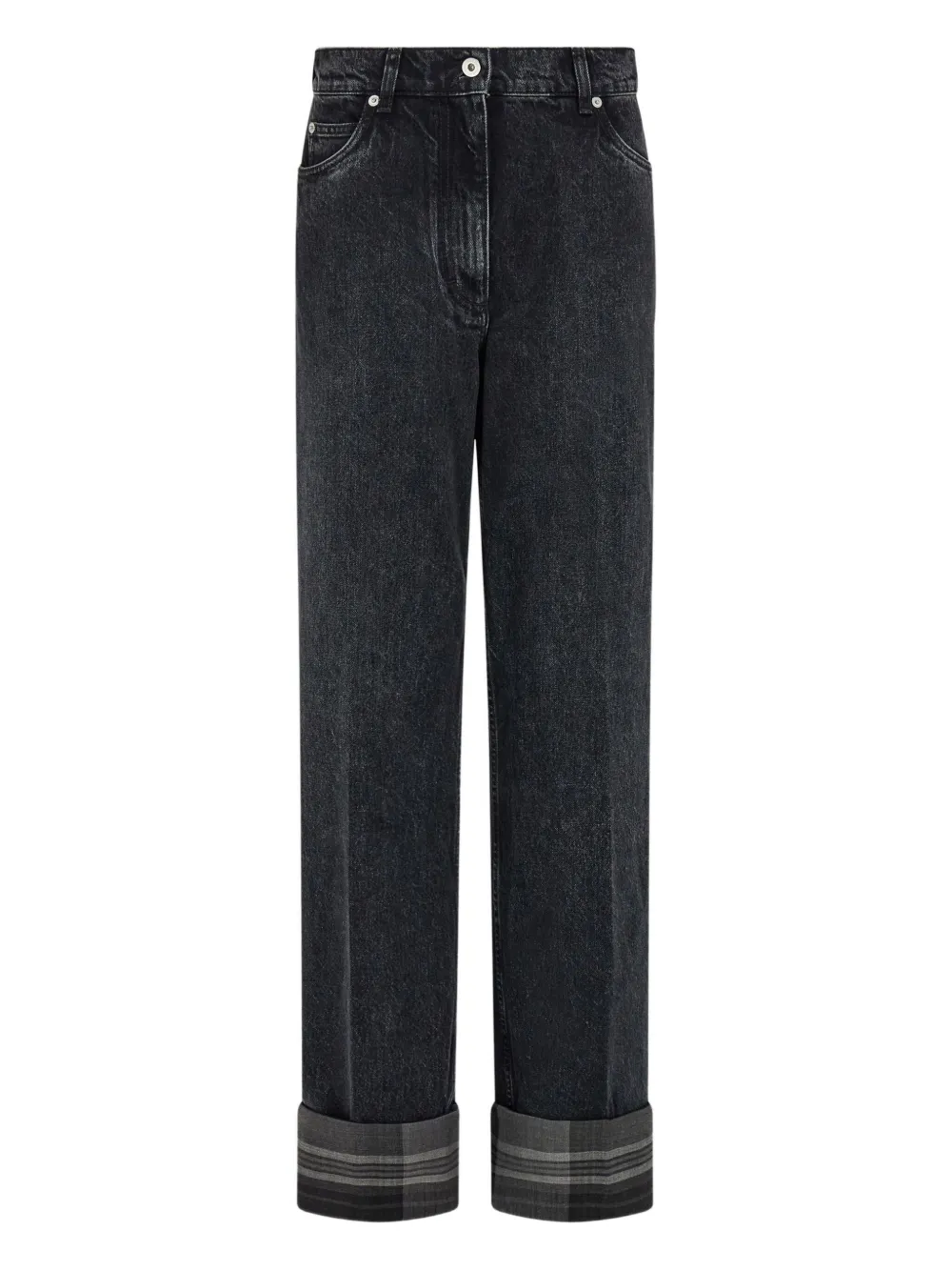 Джинсы прямого кроя с клетчатыми манжетами Ferragamo, черный
Джинсы прямого кроя с клетчатыми манжетами Ferragamo, черный