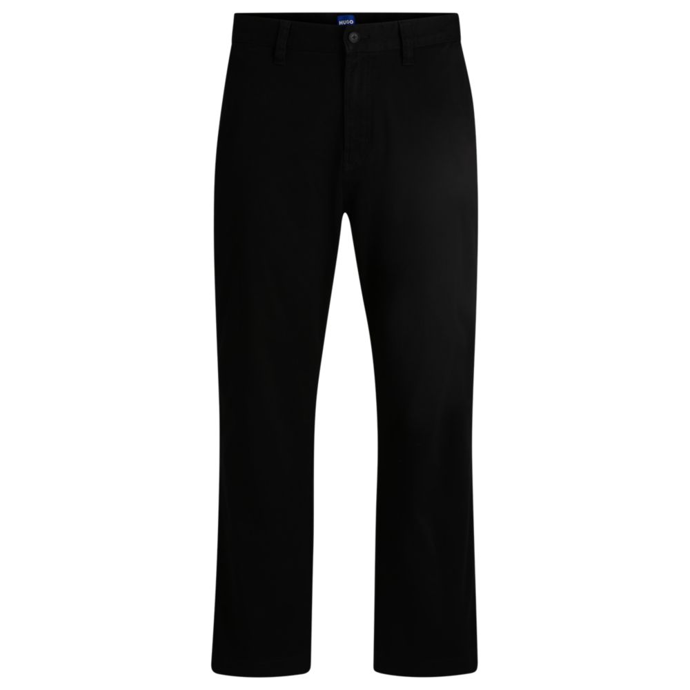Брюки прямого кроя из хлопкового твила с фирменной этикеткой HUGO, черный
Брюки прямого кроя из хлопкового твила с фирменной этикеткой HUGO, черный