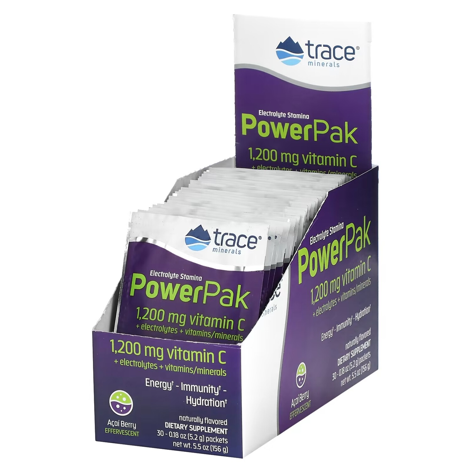 Добавка Trace Minerals Electrolyte Stamina PowerPak со вкусом ягод асаи, 30 пакетиков по 5,2 г