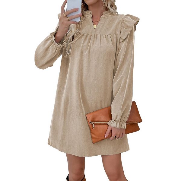 Женское платье мини с воротником стойкой и длинными рукавами с рюшами Boddysize, Apricot
Женское платье мини с воротником стойкой и длинными рукавами с рюшами Boddysize, Apricot