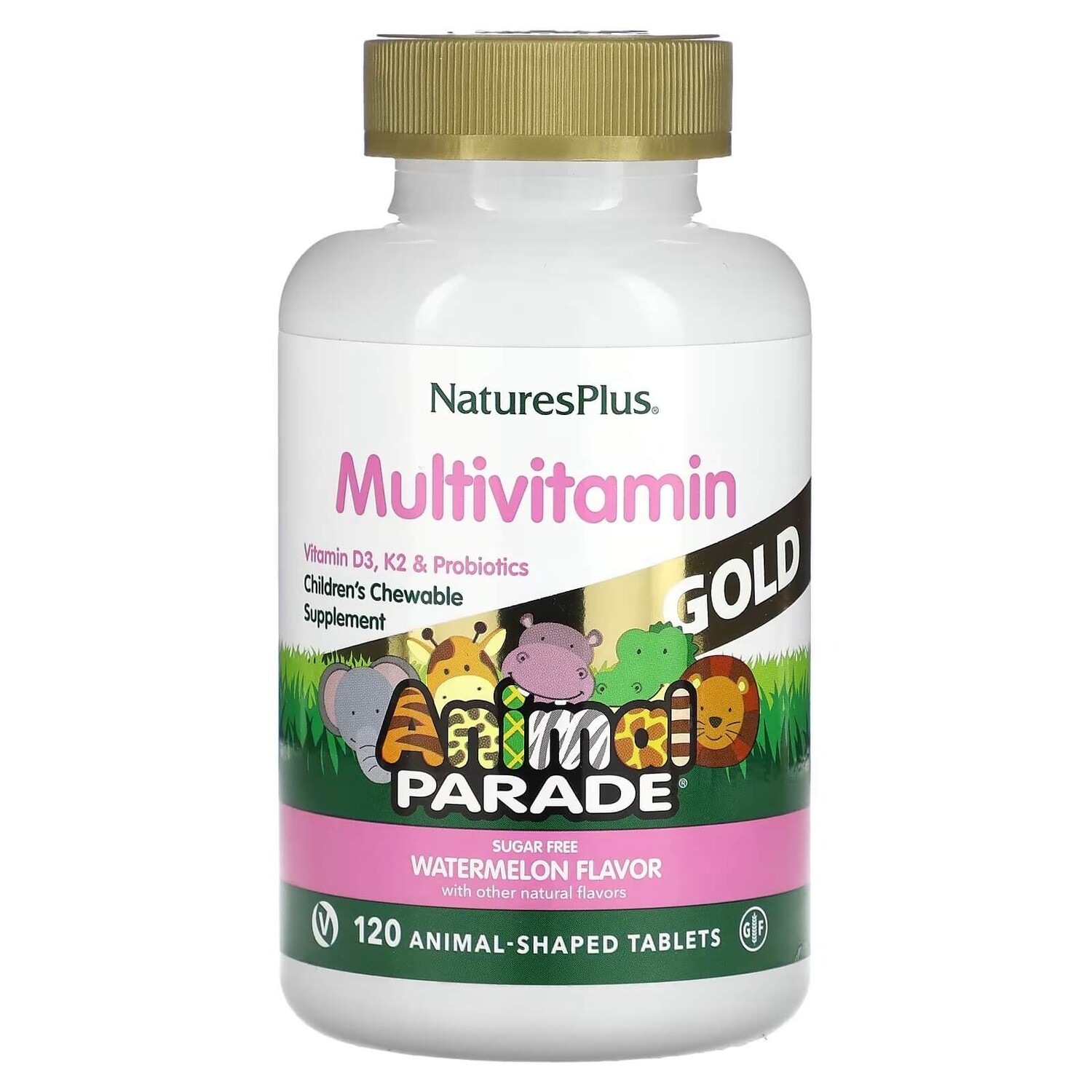 Мультивитаминная добавка для детей NaturesPlus Animal Parade Gold со вкусом арбуза, 120 таблеток
Мультивитаминная добавка для детей NaturesPlus Animal Parade Gold со вкусом арбуза, 120 таблеток