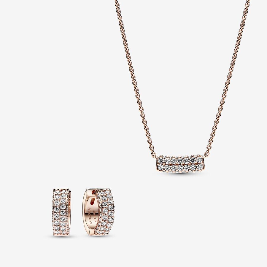 Ювелирный комплект Pandora Pavé Rose Double-row Necklace and Earring, розовое золото
Ювелирный комплект Pandora Pavé Rose Double-row Necklace and Earring, розовое золото