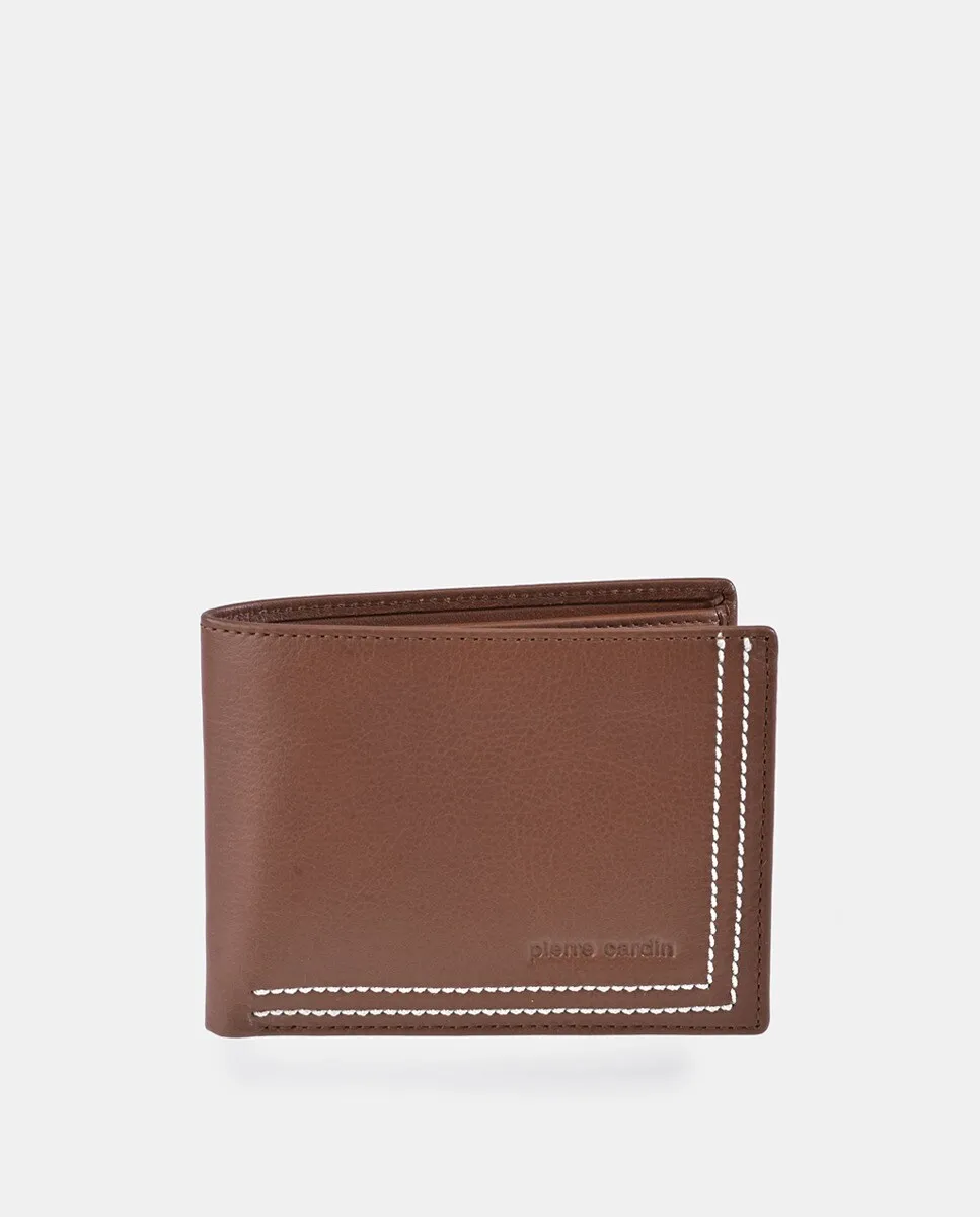 PIERRE CARDIN Американский мужской кошелек с черной кожаной сумкой и синей строчкой, коричневый