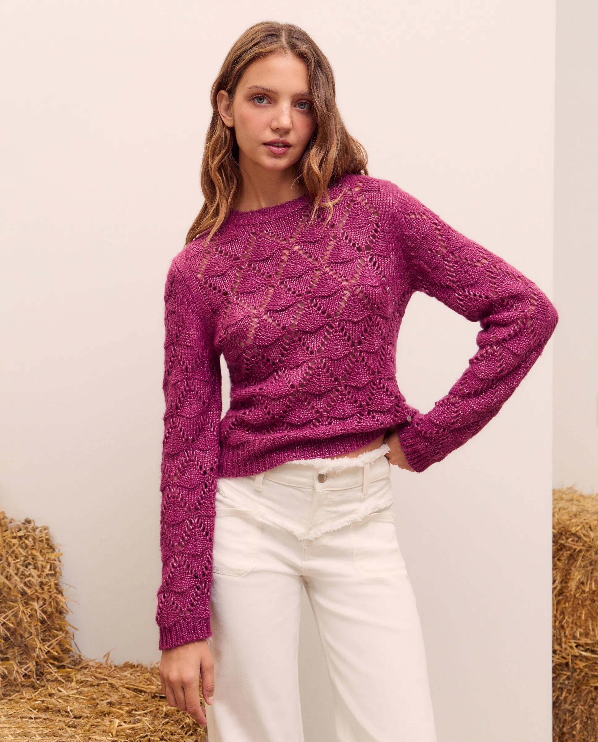 Женская ажурная кофта с листьями Green Coast, сливовый
Женская ажурная кофта с листьями Green Coast, сливовый