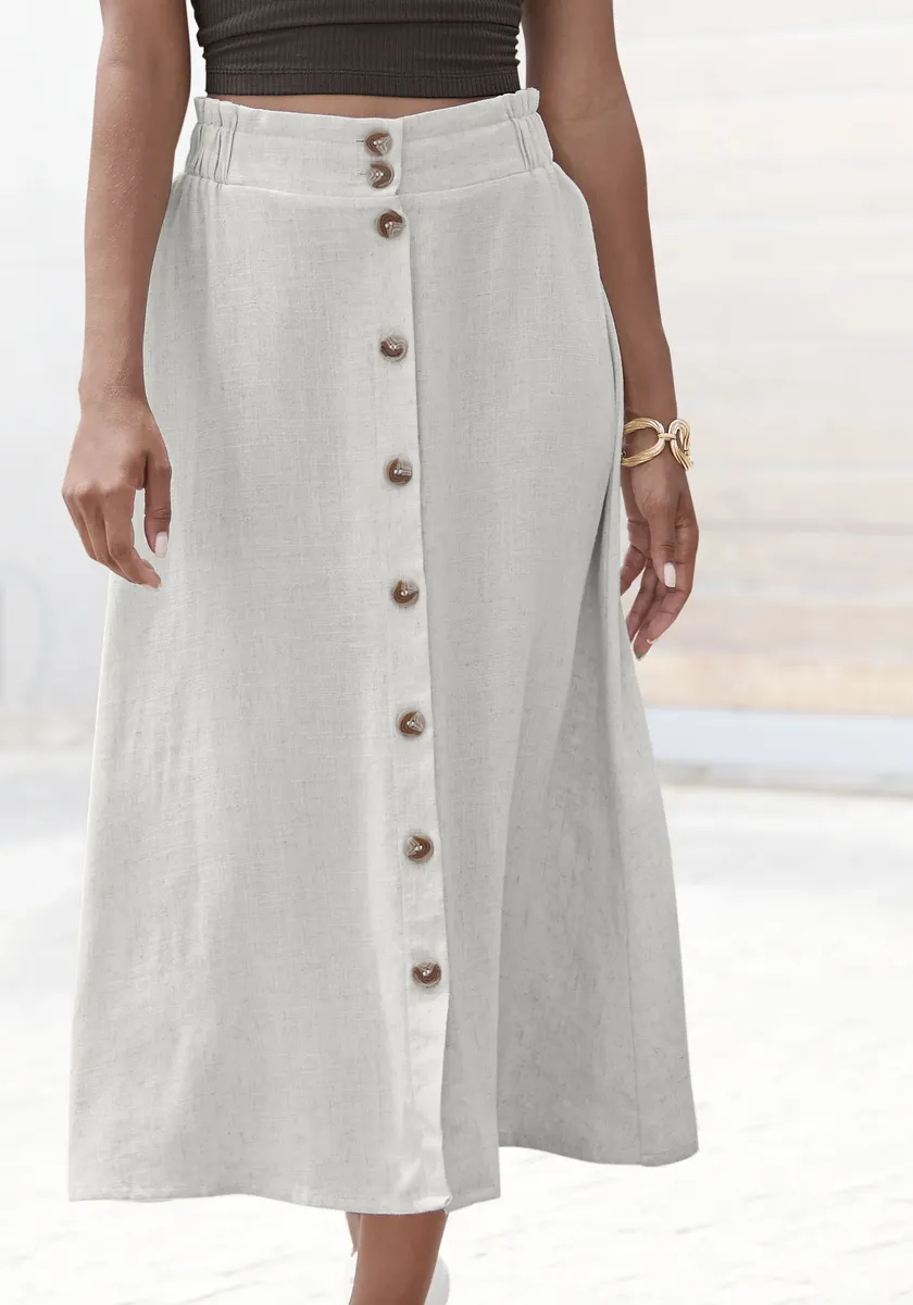 LASCANA Юбка миди, с планкой на пуговицах, льняная юбка, летняя юбка, цвет Sand
LASCANA Юбка миди, с планкой на пуговицах, льняная юбка, летняя юбка, цвет Sand