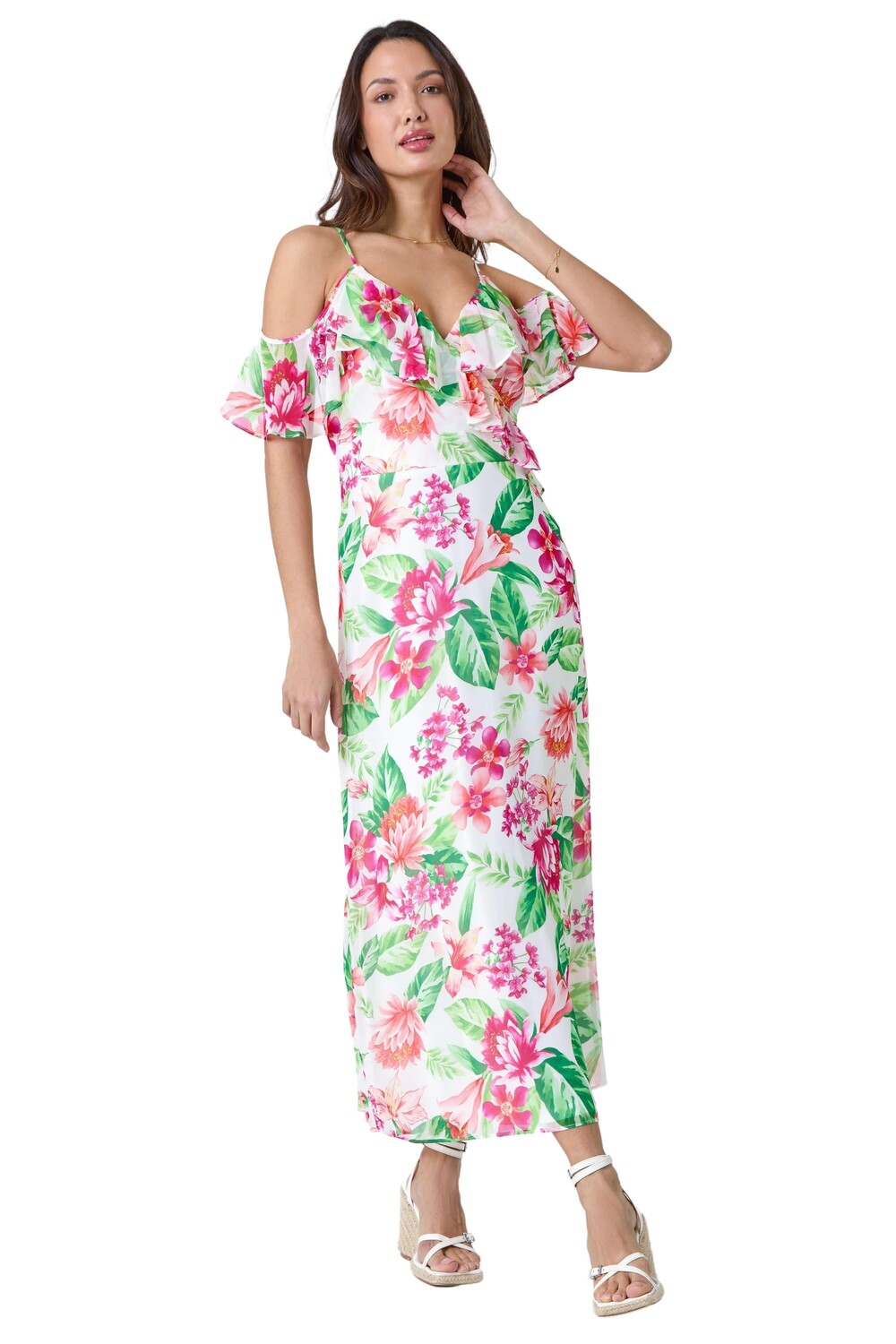 Шифоновое платье миди с открытыми плечами и цветочным принтом Roman, белый
Шифоновое платье миди с открытыми плечами и цветочным принтом Roman, белый