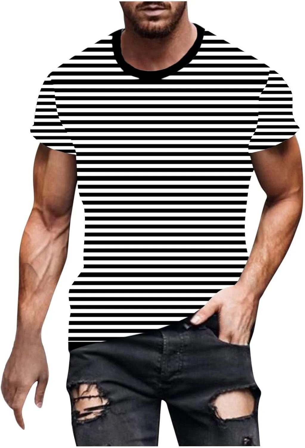 Мужская футболка с круглым вырезом и полосками, Casual, короткий рукав QUNPIU
Мужская футболка с круглым вырезом и полосками, Casual, короткий рукав QUNPIU