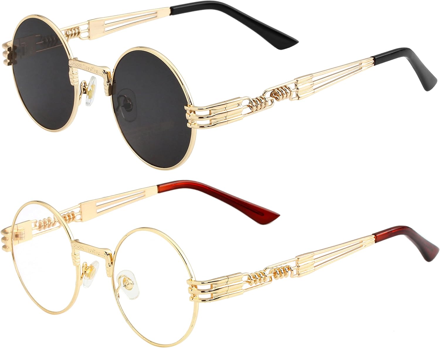 Круглые солнцезащитные очки Kursan для женщин и мужчин, в стиле хиппи, ретро, с металлической оправой, защита от УФ-излучения UV 400, 02 Pack (Gold/Black + Gold/Clear)
Круглые солнцезащитные очки Kursan для женщин и мужчин, в стиле хиппи, ретро, с металлической оправой, защита от УФ-излучения UV 400, 02 Pack (Gold/Black + Gold/Clear)