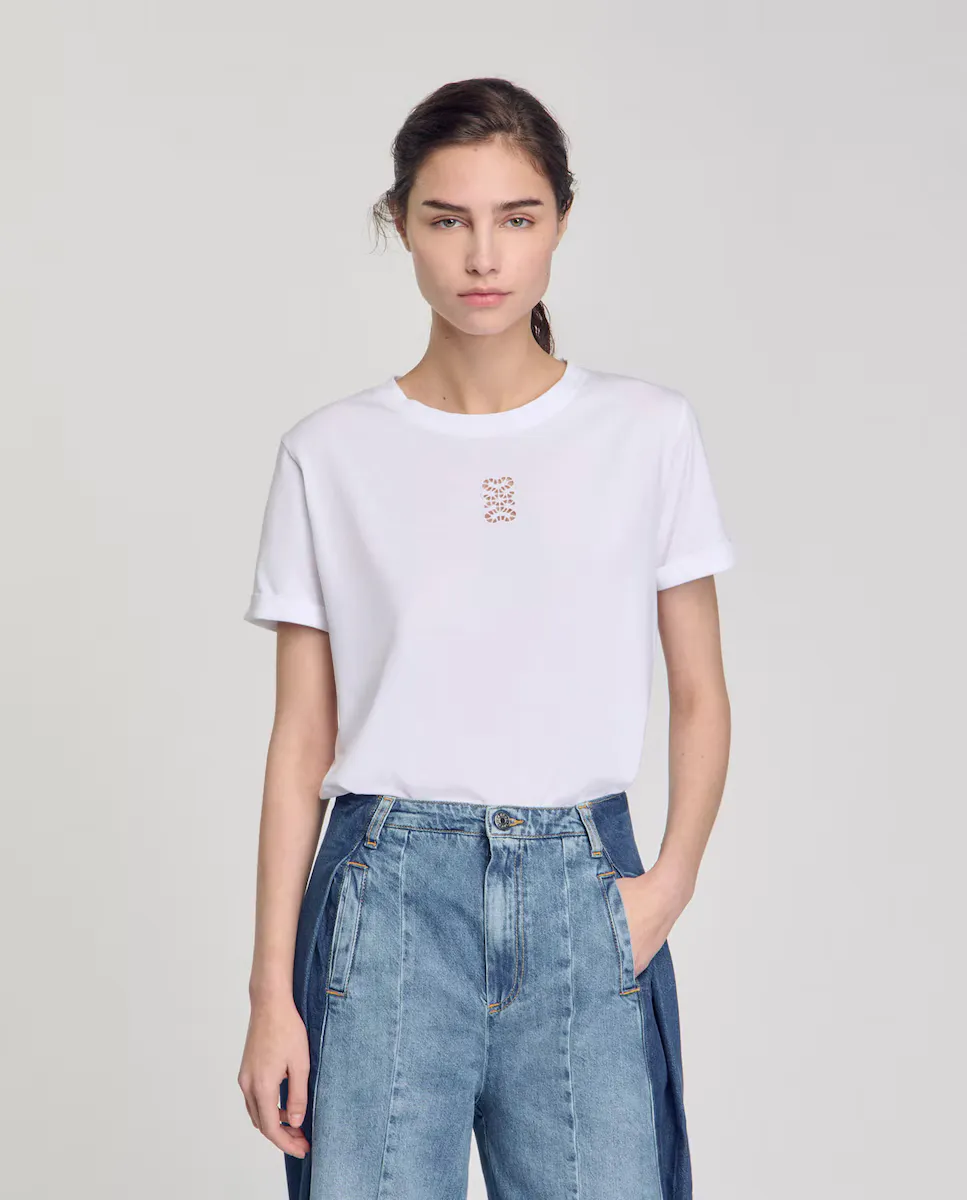 Женская футболка из хлопка с вышивкой Sandro, белый
Женская футболка из хлопка с вышивкой Sandro, белый
