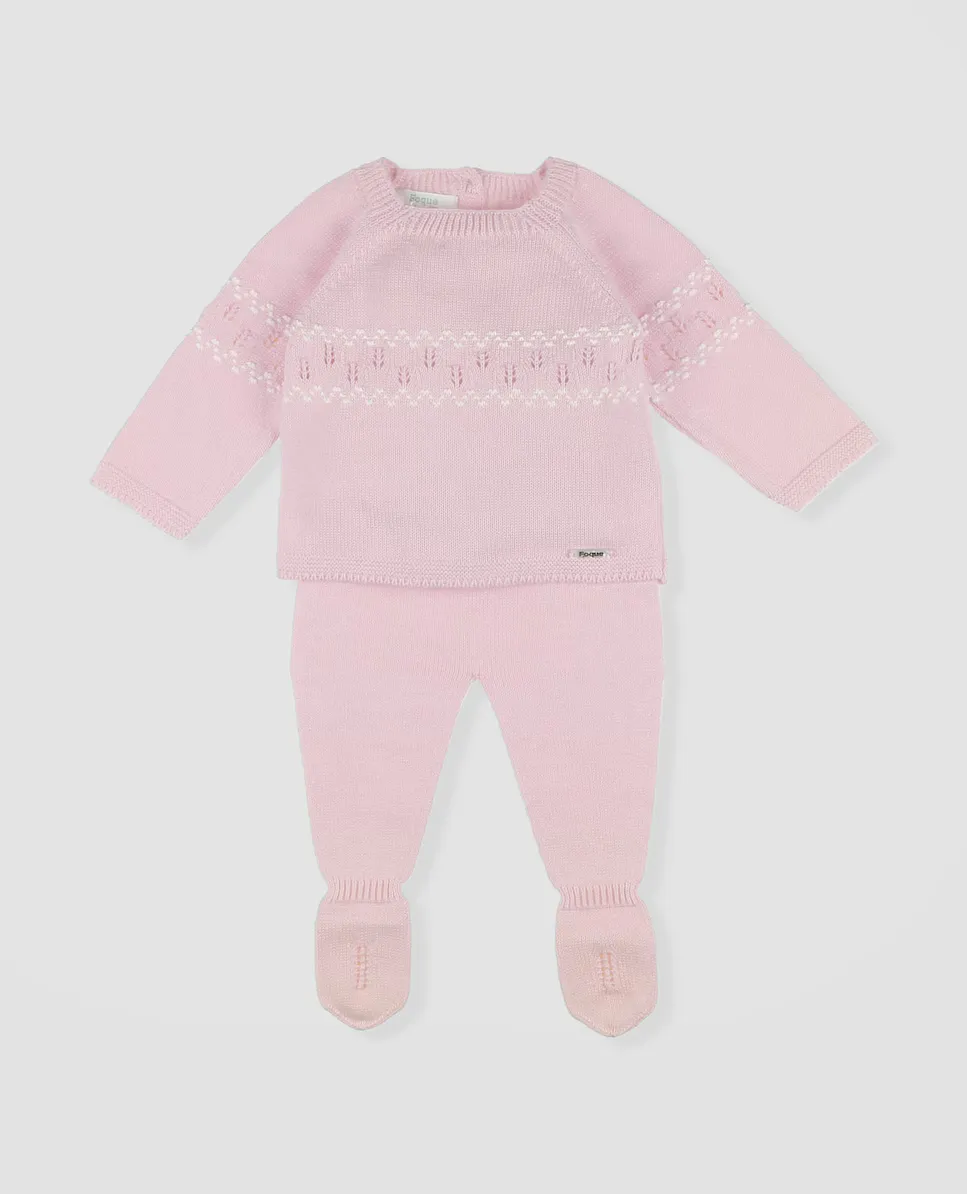 Вязаный детский комплект из двух частей с ажурным покрытием из хлопка Foque, цвет Rosa 
Вязаный детский комплект из двух частей с ажурным покрытием из хлопка Foque, цвет Rosa