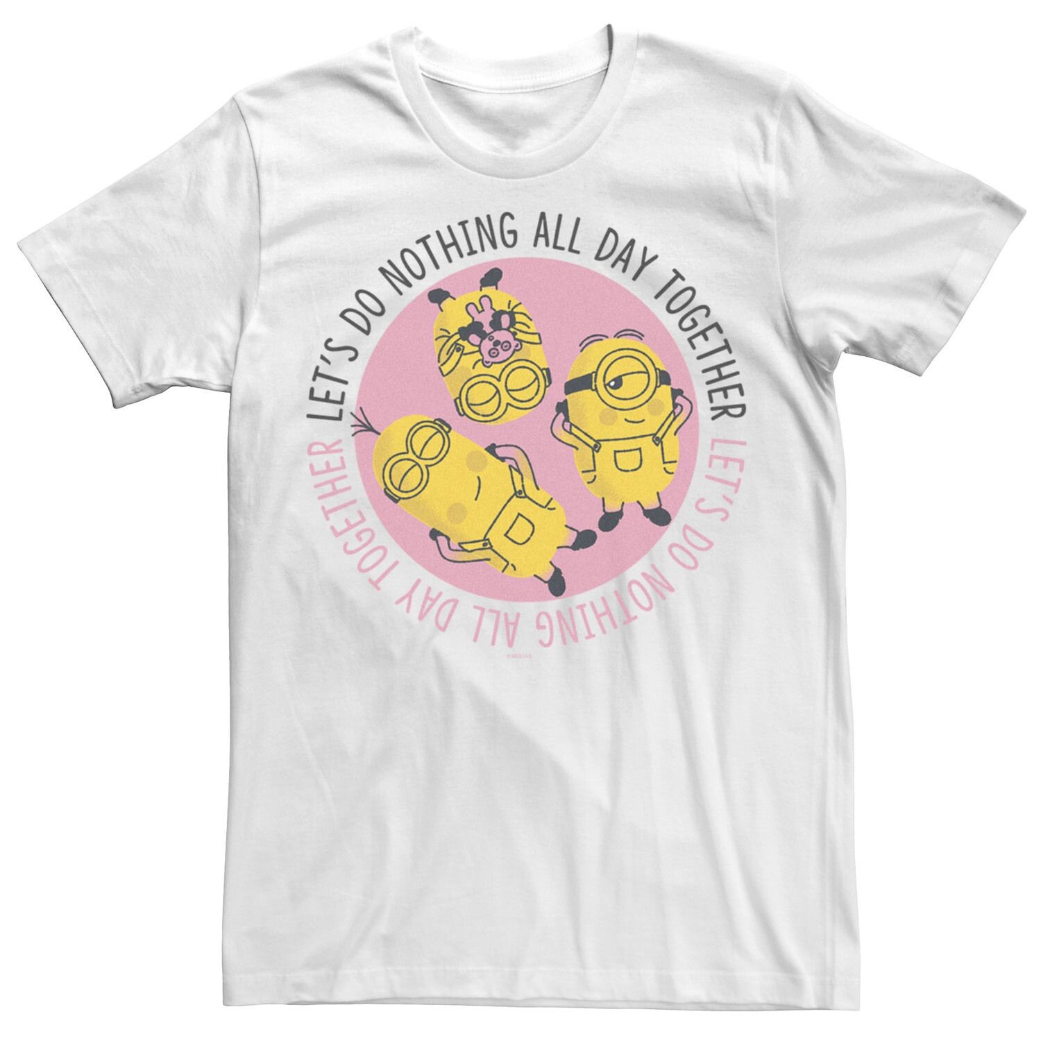 Мужская футболка «Давайте ничего не будем делать весь день вместе» с принтом «Миньоны» и круглым портретом Licensed Character
Мужская футболка «Давайте ничего не будем делать весь день вместе» с принтом «Миньоны» и круглым портретом Licensed Character