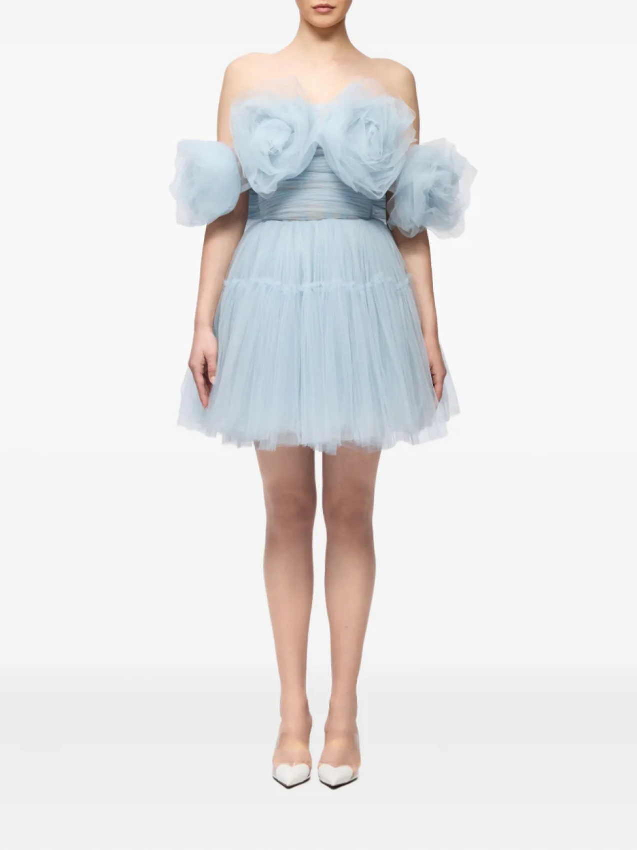 Платье из тюля с открытыми плечами Ana Radu, синий