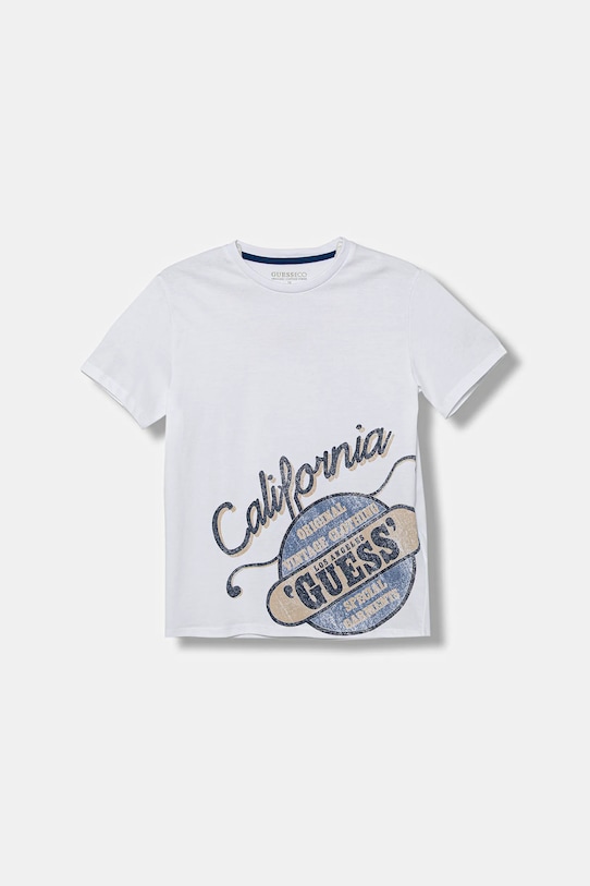 Детская хлопковая футболка Guess, белый 
Детская хлопковая футболка Guess, белый