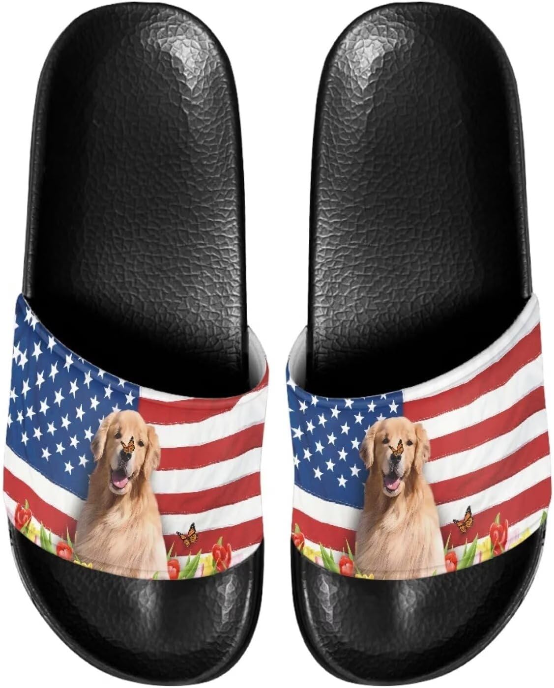 Повседневные нескользящие шлепанцы для женщин и мужчин, с открытым носком, домашней подошвой, легкие плоские тапочки для ванной и пляжа Annejudy, American Flag Dog
Повседневные нескользящие шлепанцы для женщин и мужчин, с открытым носком, домашней подошвой, легкие плоские тапочки для ванной и пляжа Annejudy, American Flag Dog