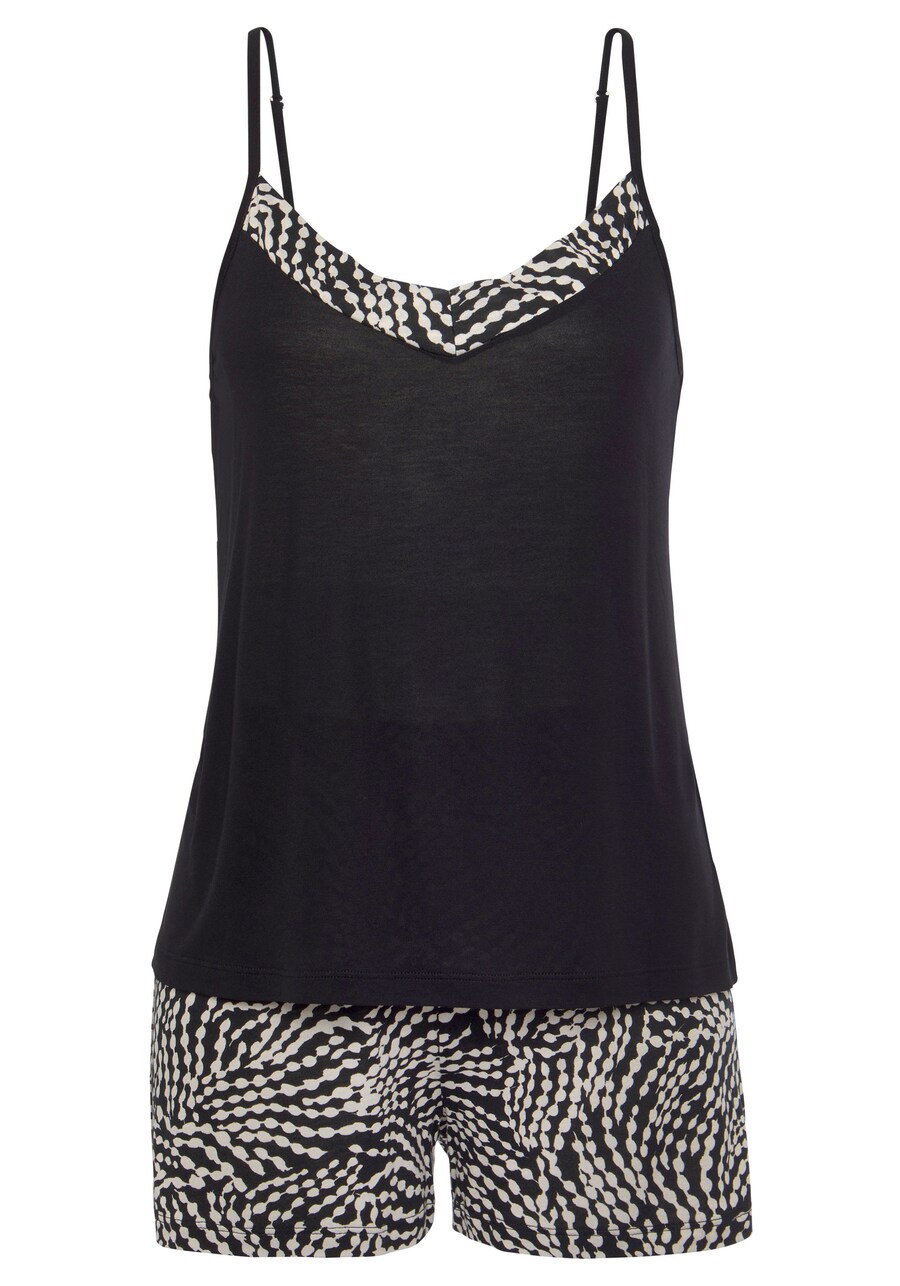 Короткий пижамный комплект LASCANA, черный 
Короткий пижамный комплект LASCANA, черный