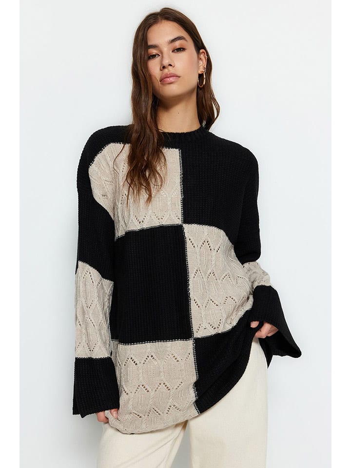 Свитер trendyol, черный/бежевый 
Свитер trendyol, черный/бежевый