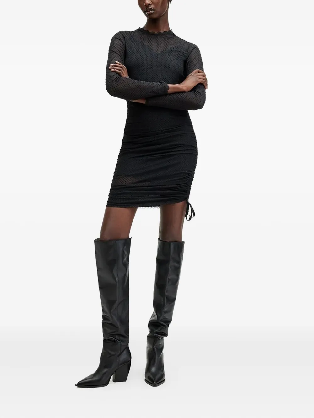 Мини-платье Adara с кружевной отделкой и сеткой AllSaints, черный
Мини-платье Adara с кружевной отделкой и сеткой AllSaints, черный