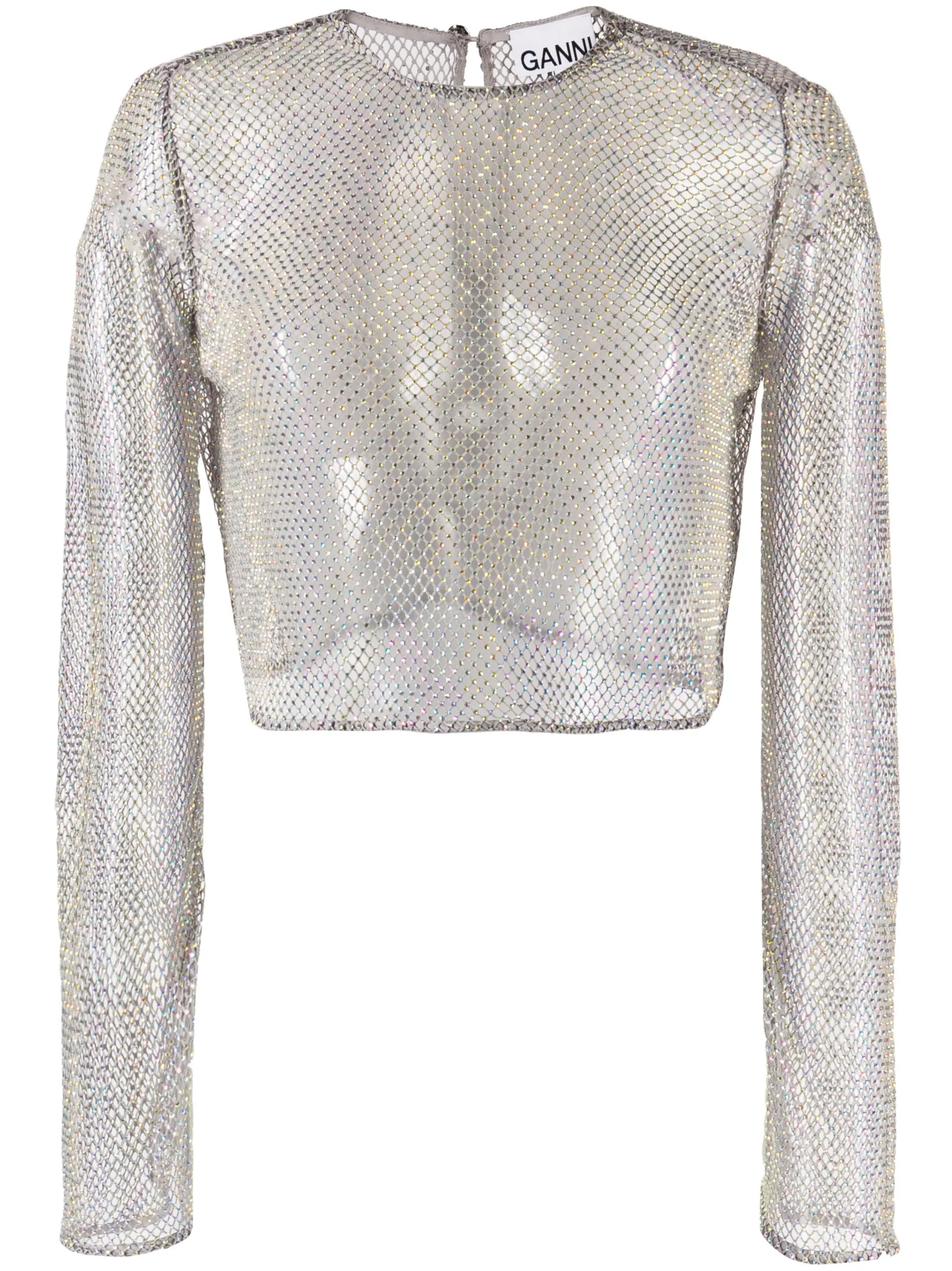 Укороченная сетчатая блузка с кристаллами Ganni, серый
Укороченная сетчатая блузка с кристаллами Ganni, серый
